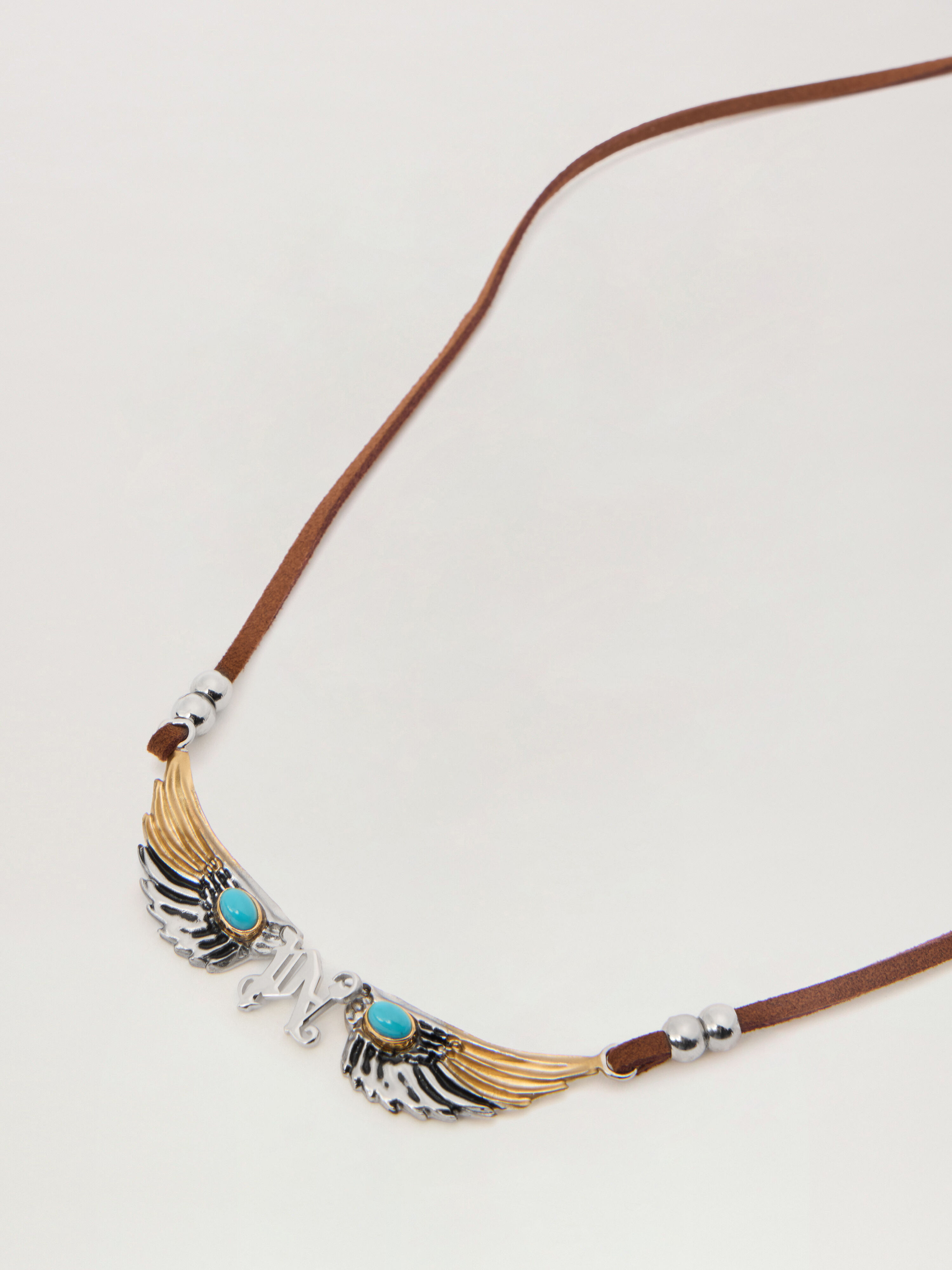 PALM ANGELS Wings Cord Necklace SILVER - BROWN PMOB12FF25MAT001