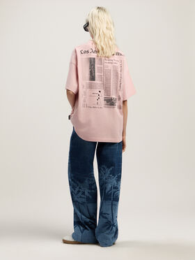 PALM ANGELS Paxlatimes Graphic Loose Tee PINK - BLACK PWAA07BF25JER001