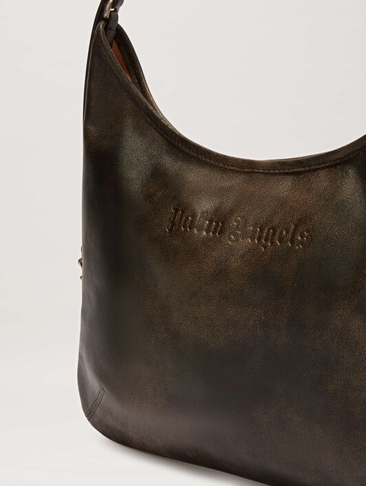 PALM ANGELS  Vintage leather Maxi Giorgina Bag DARK BROWN PWNN038S25LEA002