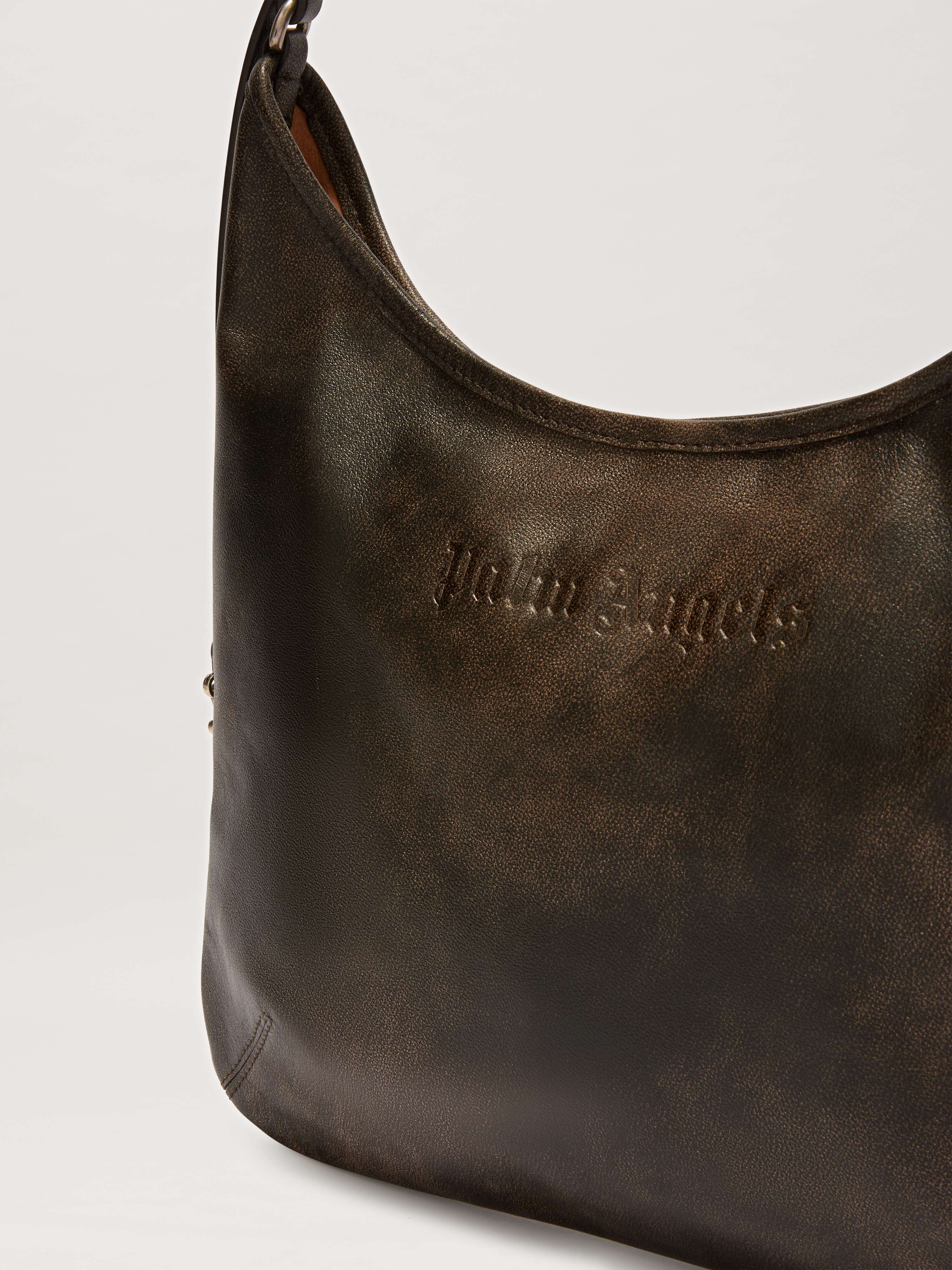 PALM ANGELS  Vintage leather Maxi Giorgina Bag DARK BROWN PWNN038S25LEA002
