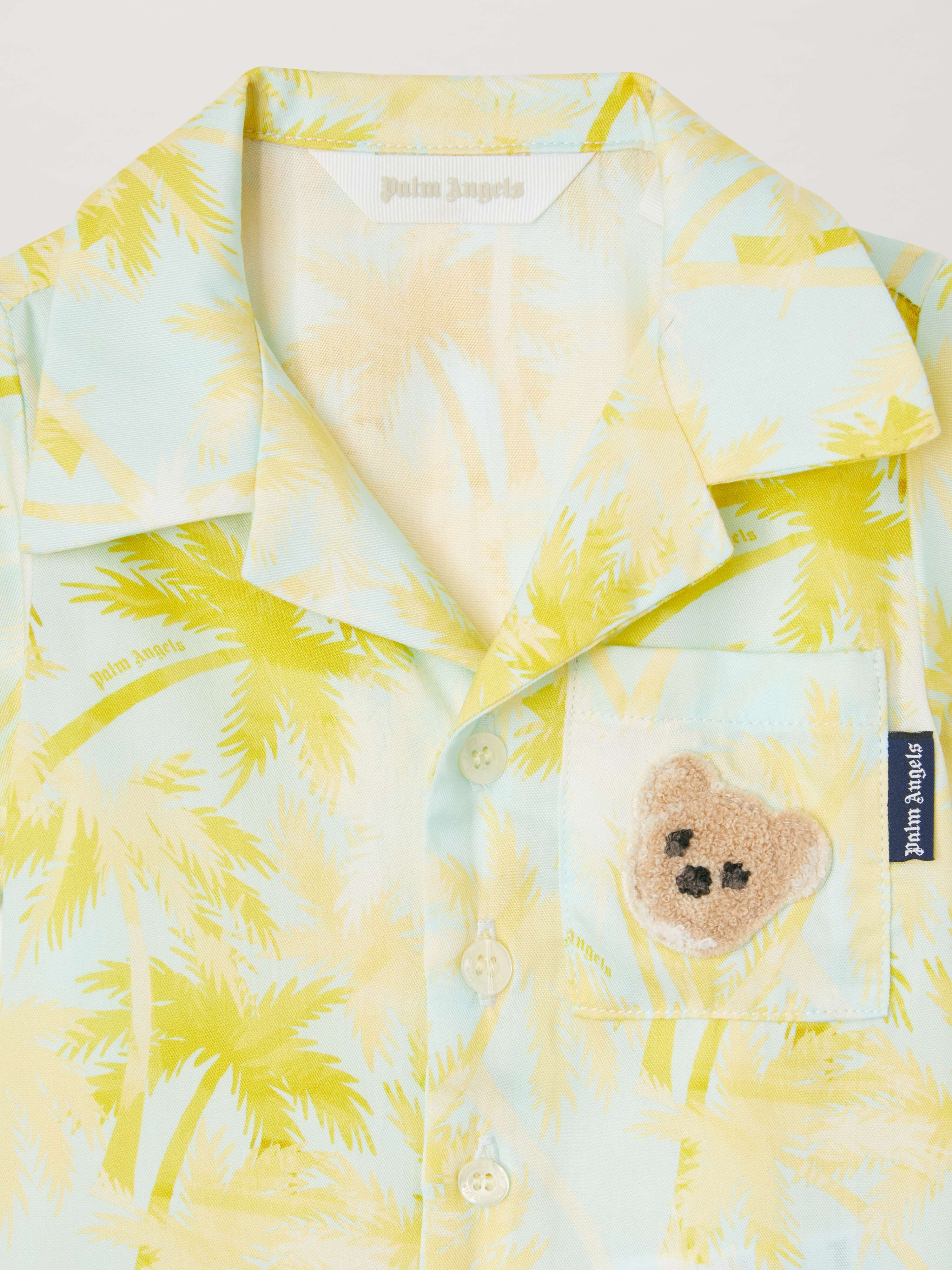 PALM ANGELS  All over palm print short sleeves shirt SKYBLUE BROWN PBDX001S25FAB001