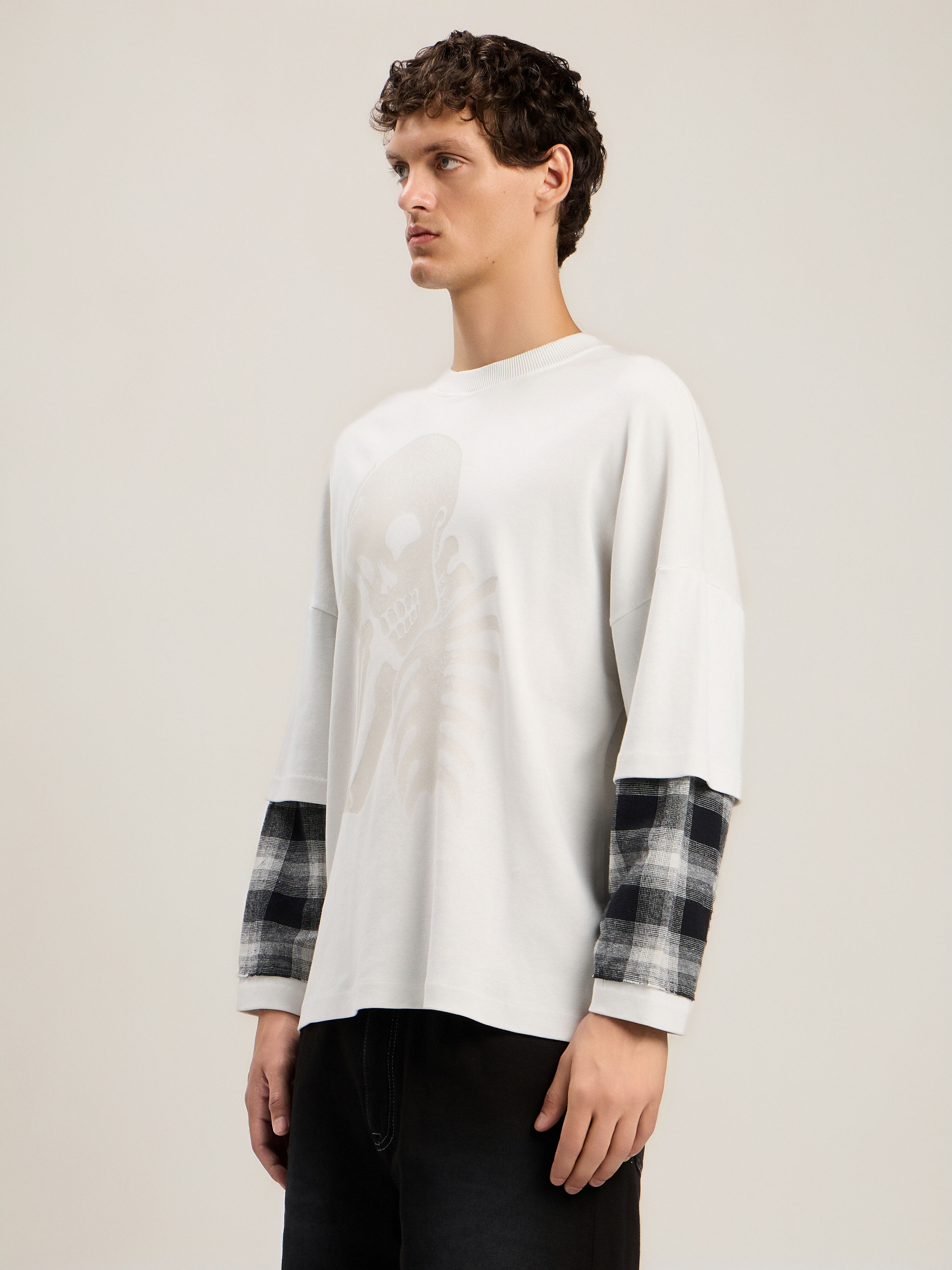 PALM ANGELS Skull Double Long-Sleeved Shirt OFF WHITE LIGHT GREY PMAB05ES26JER001