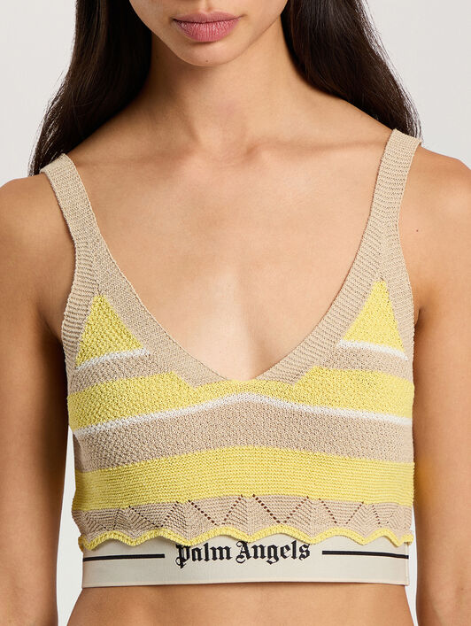 PALM ANGELS Logo Beach Knit Top LIGHT YELLOW - KAKI PAWHT01F26KN01