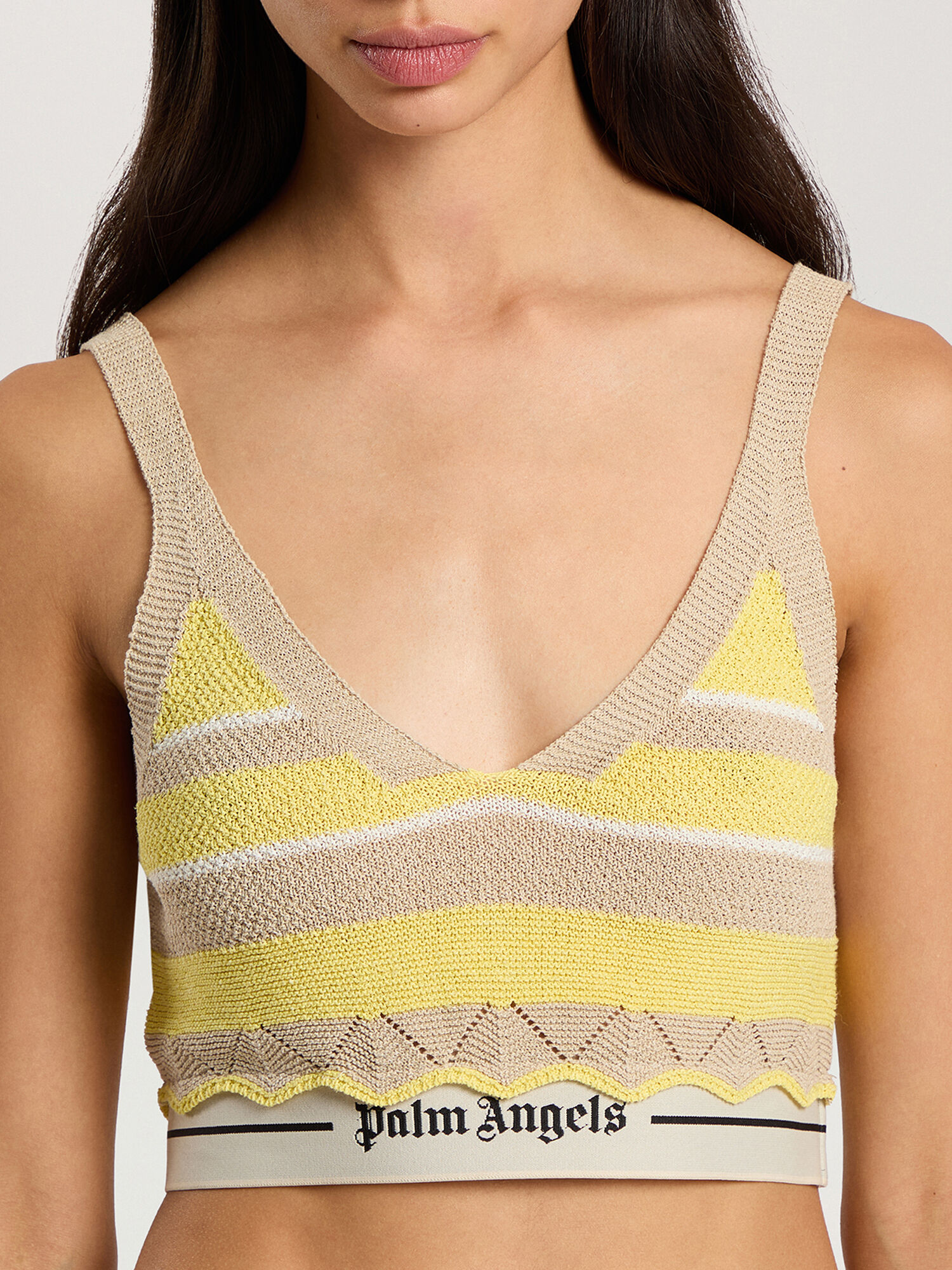 PALM ANGELS Logo Beach Knit Top LIGHT YELLOW - KAKI PAWHT01F26KN01
