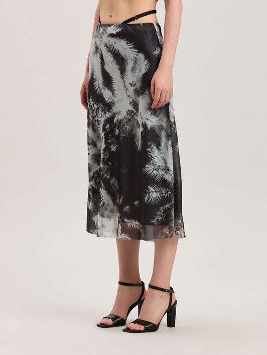 PALM ANGELS  Blueprint palms skirt BLACK - OFF WHITE PWCW005S25FAB001