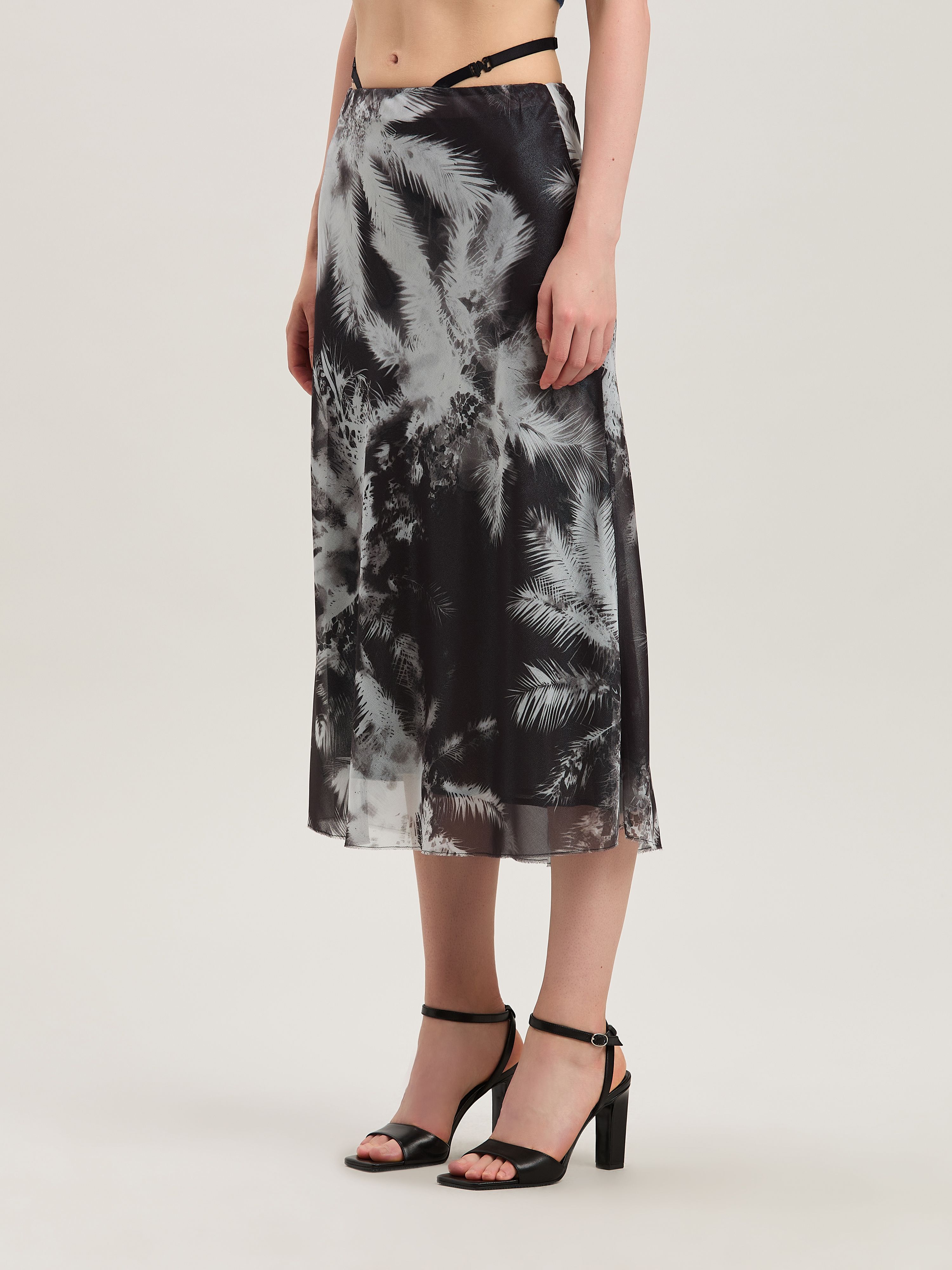 PALM ANGELS  Blueprint palms skirt BLACK - OFF WHITE PWCW005S25FAB001