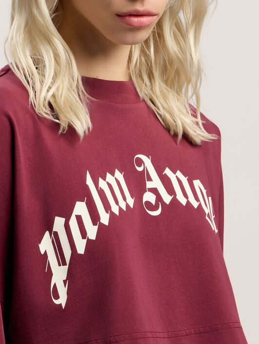 PALM ANGELS Curved Logo Crop Top BURGUNDY - OFF WHITE PWAB023F25JER002