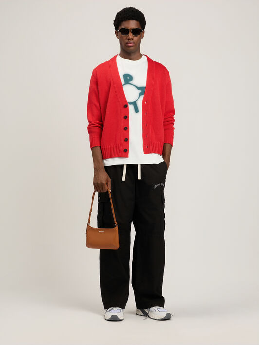 PALM ANGELS Curved Logo Loose Cargo Pants BLACK OFF WHITE PMCF037S26FAB001