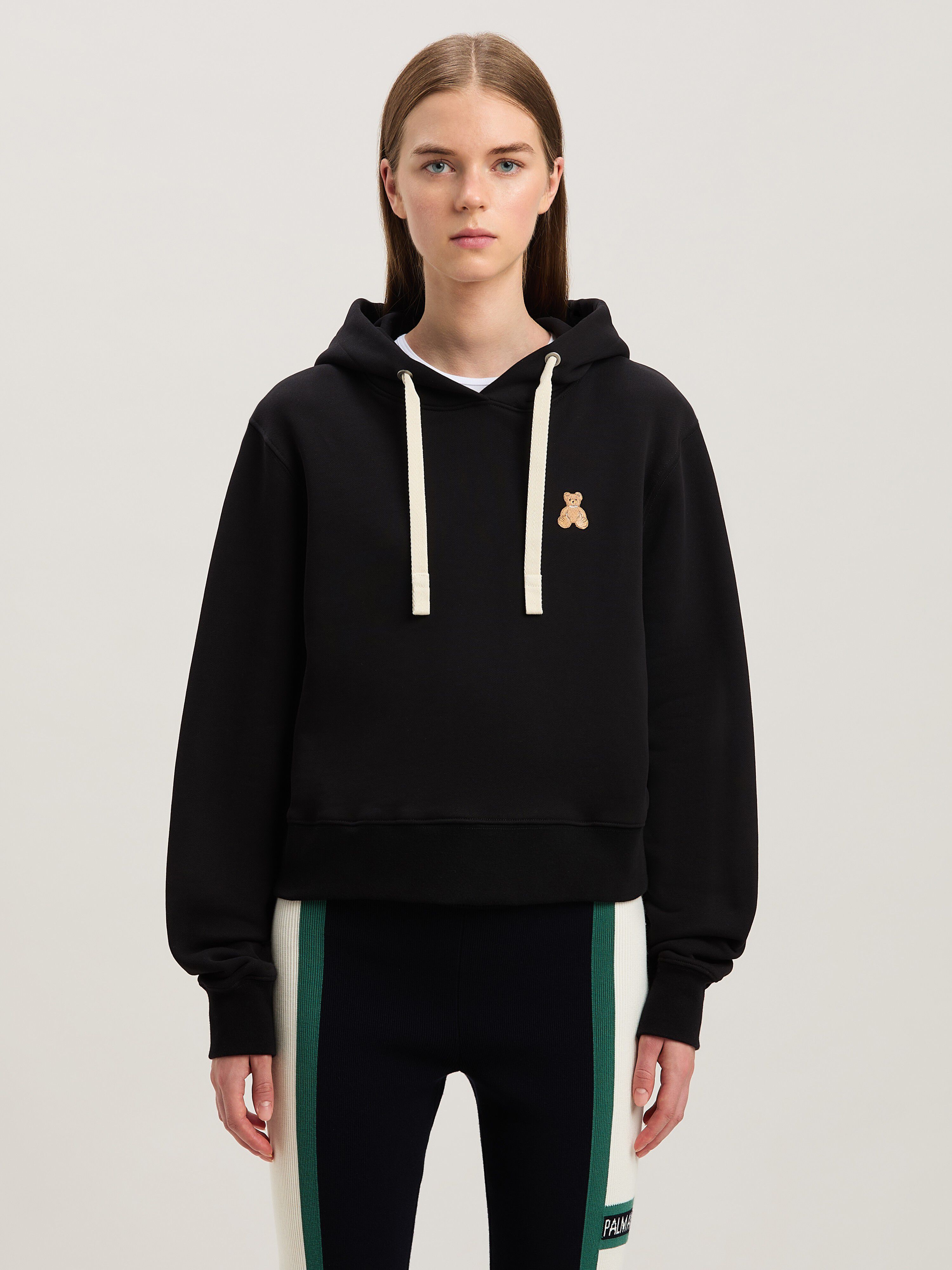PALM ANGELS  Bear in Mind Patch Hoodie BLACK - BROWN PWBB075S25FLE002