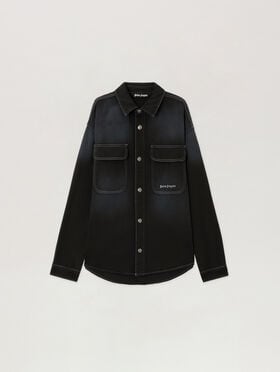PALM ANGELS Classic Logo Loose Denim Shirt BLACK OFF WHITE PMYD024S26DEN001