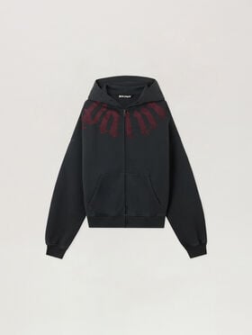 PALM ANGELS Big Neck Logo Zip Loose Hoodie BLACK BURGUNDY PMBE02FS26FLE001