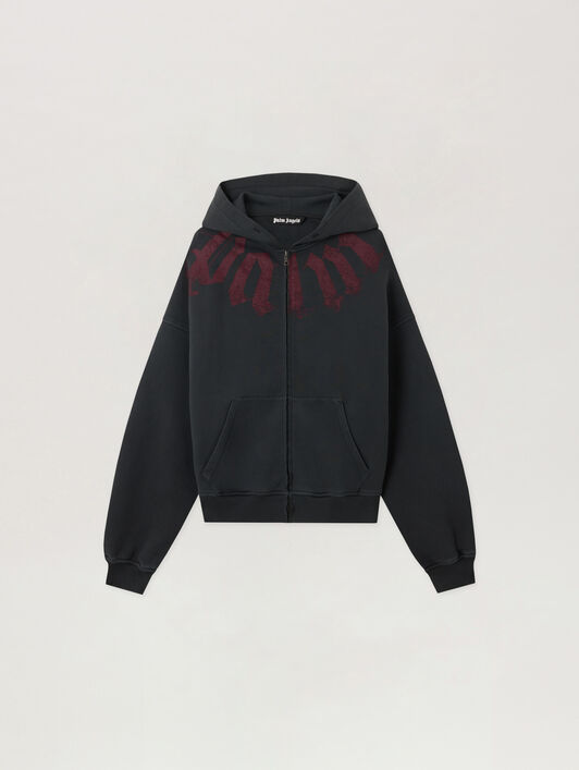 PALM ANGELS Big Neck Logo Zip Loose Hoodie BLACK BURGUNDY PMBE02FS26FLE001
