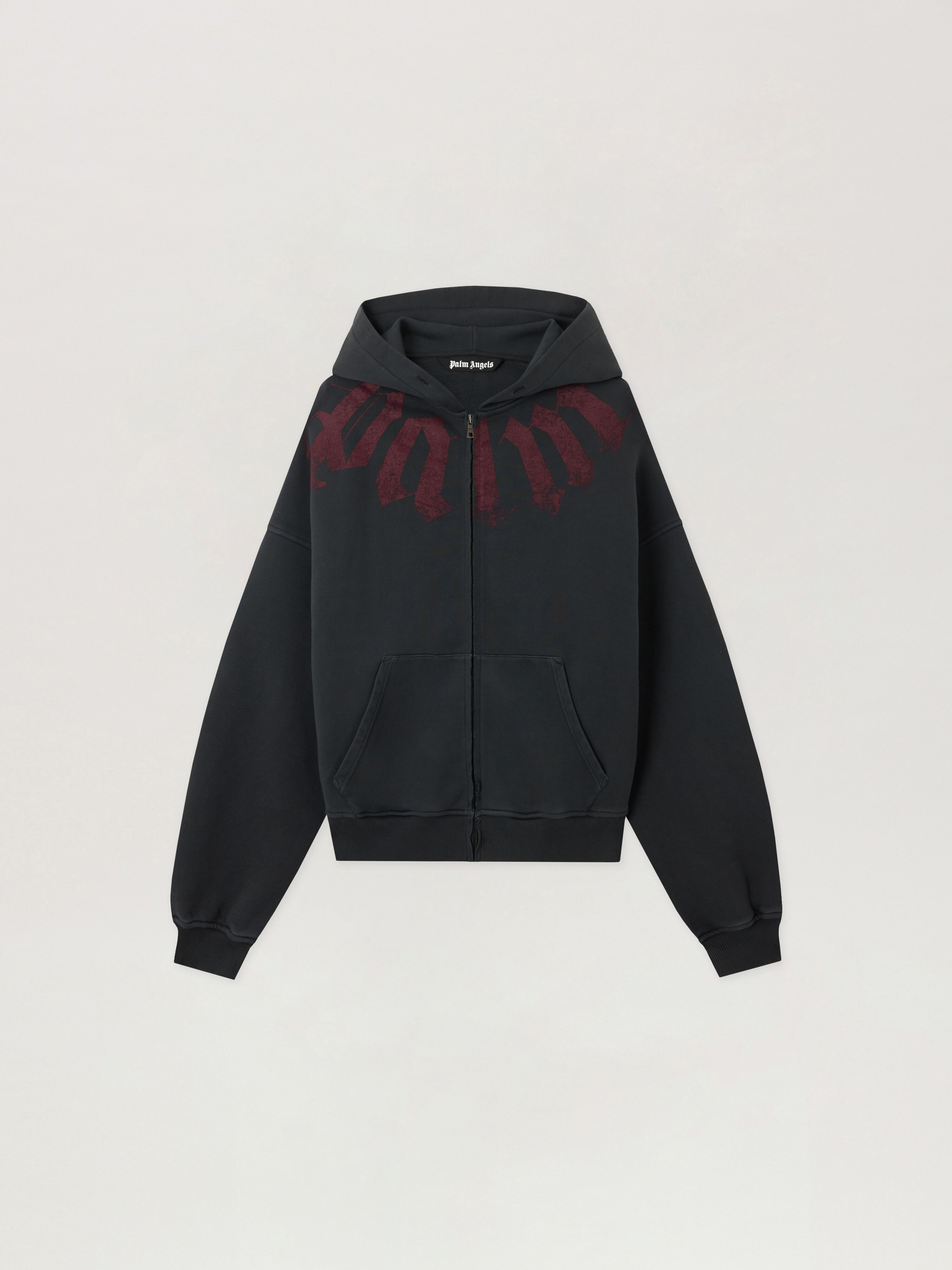 PALM ANGELS Big Neck Logo Zip Loose Hoodie BLACK BURGUNDY PMBE02FS26FLE001