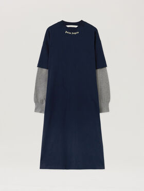 PALM ANGELS Curved Logo Layered Dress DARK BLUE - OFF WHITE PWDE005F25JER001
