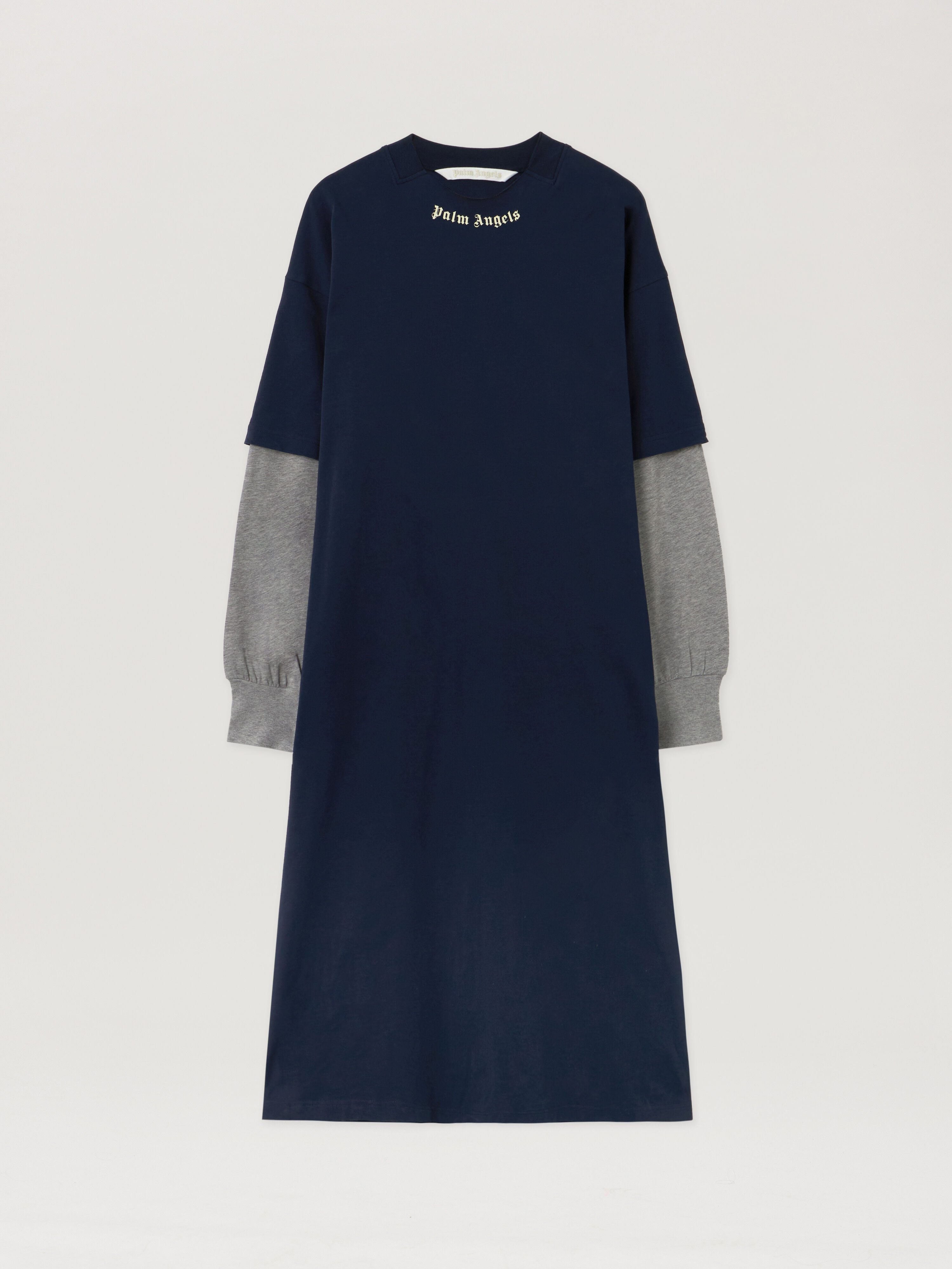 Curved Logo Layered Dress PALM ANGELS Curved Logo Layered Dress DARK BLUE - OFF WHITE PWDE005F25JER001