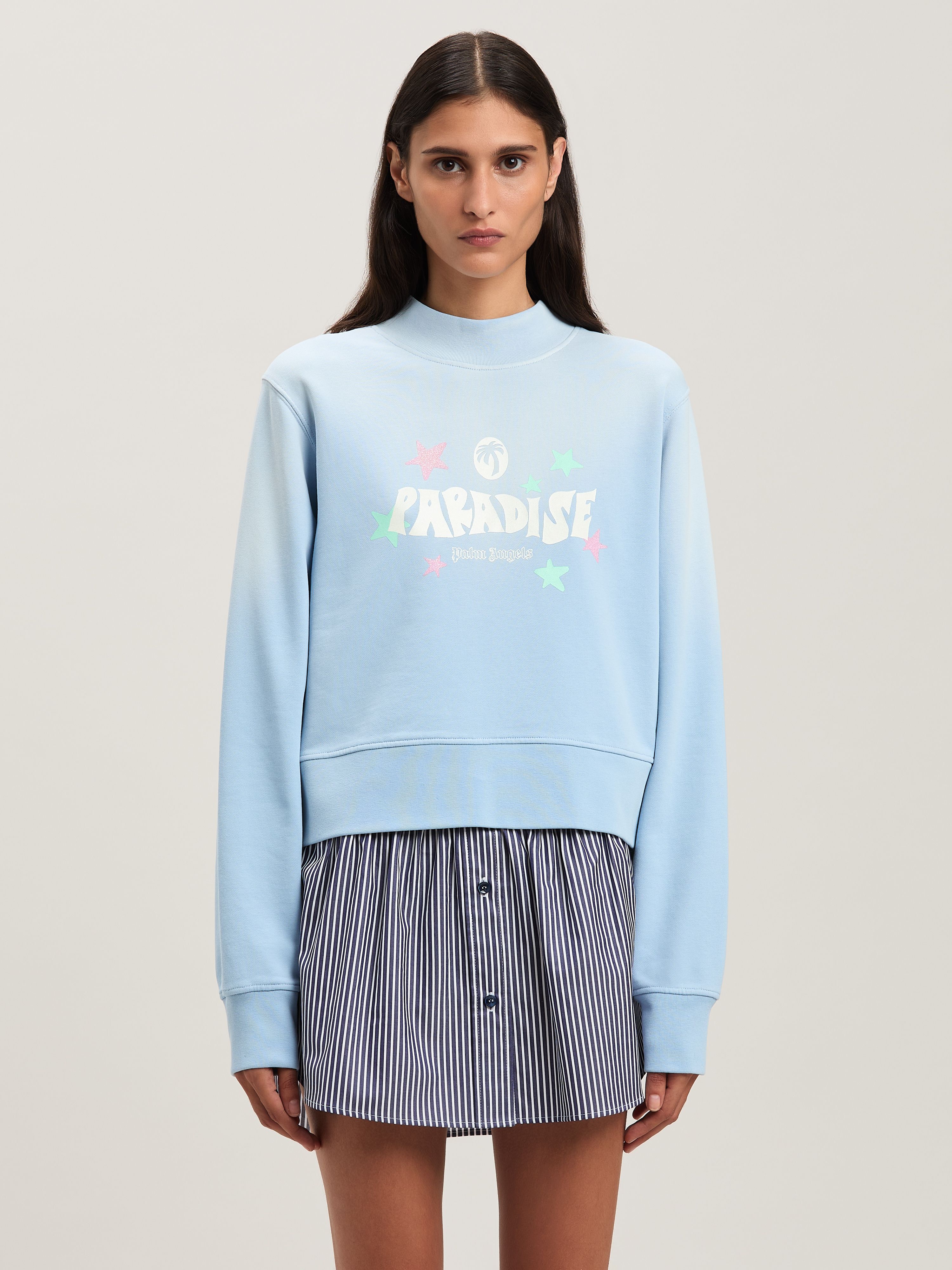 PALM ANGELS  Paradise Sweatshirt mit Rundhalsausschnitt BABY BLUE - OFF WHITE PWBA016S25FLE001