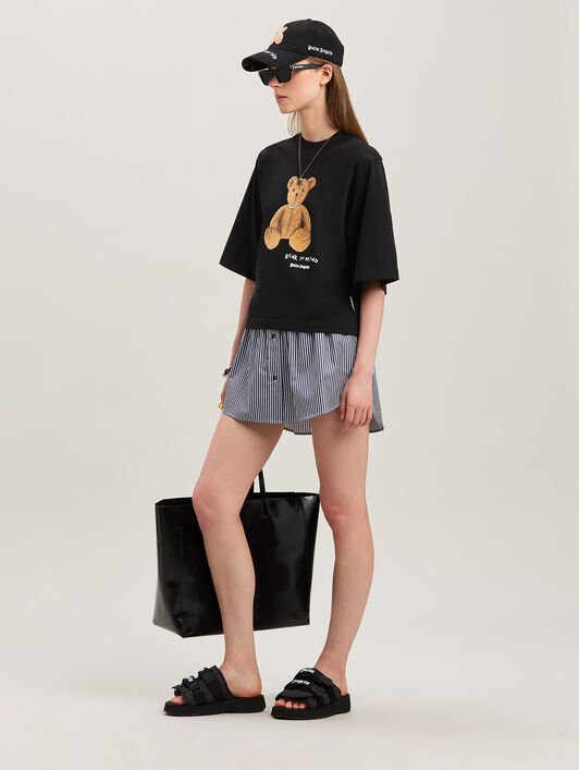 PALM ANGELS  Bear in Mind cropped T-shirt BLACK - BROWN PWAA020S25JER005