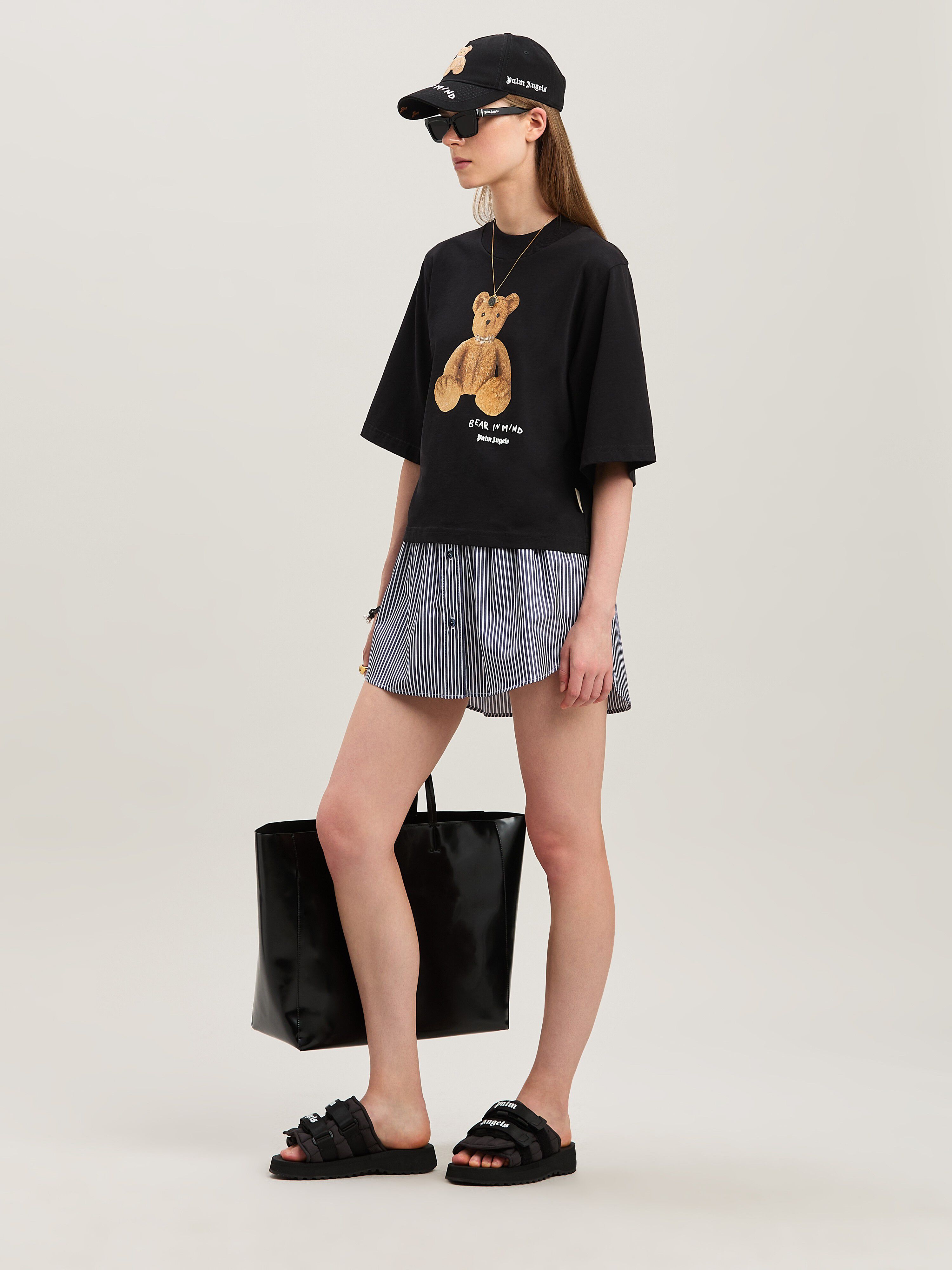 PALM ANGELS  Bear in Mind cropped T-shirt BLACK - BROWN PWAA020S25JER005