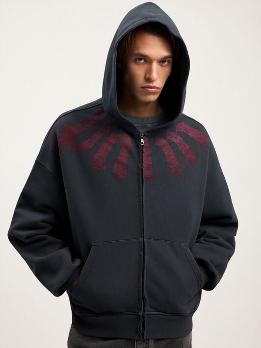 PALM ANGELS Big Neck Logo Zip Hoody BLACK BURGUNDY PMBE02FS26FLE001