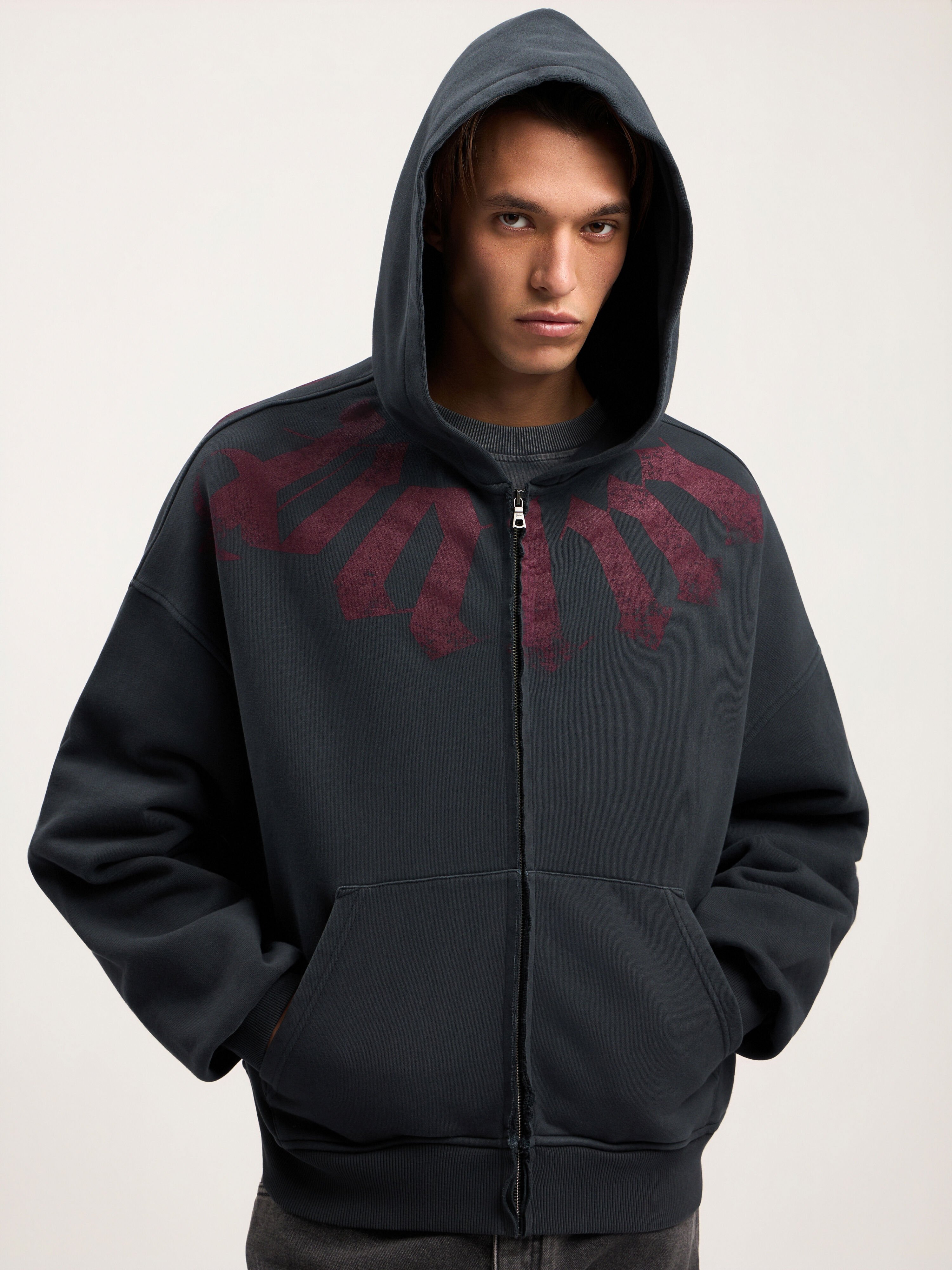 PALM ANGELS Big Neck Logo Zip Hoody BLACK BURGUNDY PMBE02FS26FLE001
