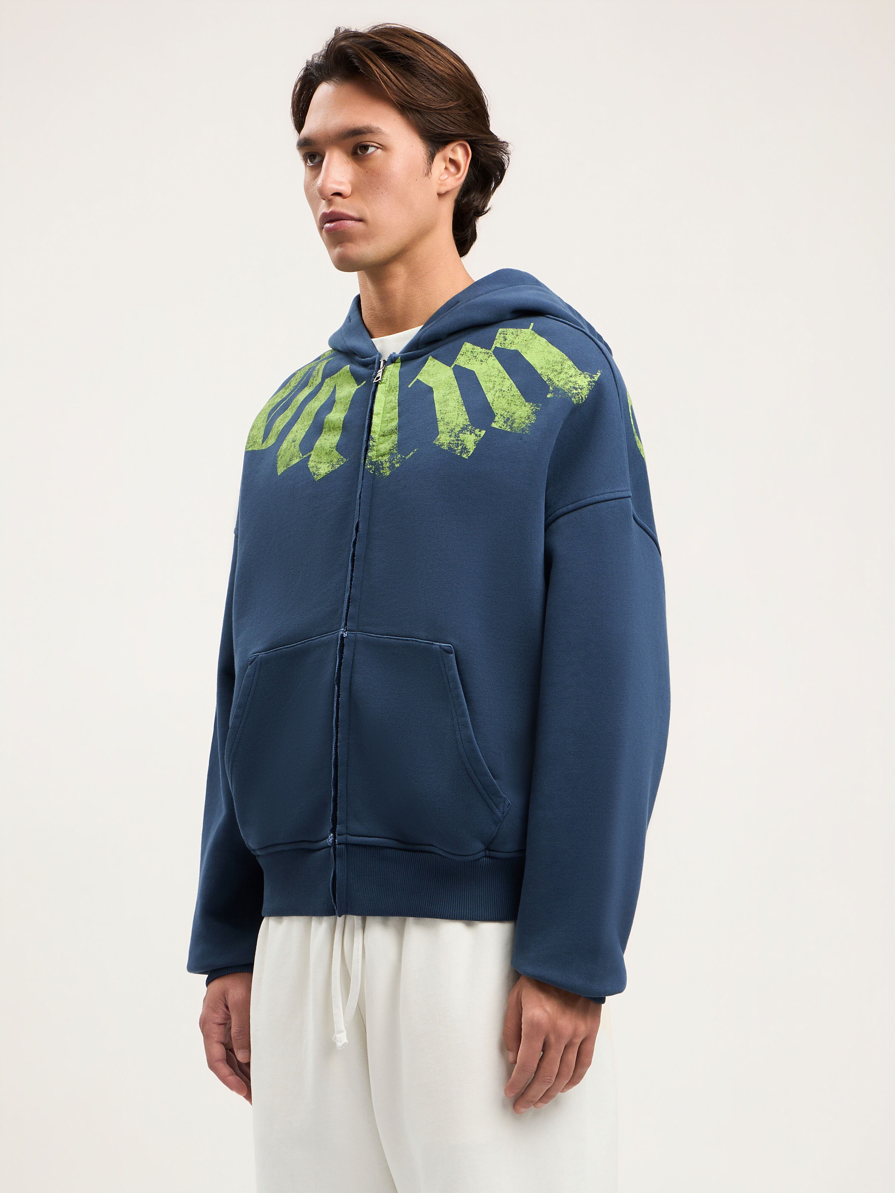 Big Neck Logo Zip Hoodie in NAVY BLUE LIME for Men | Palm Angels®