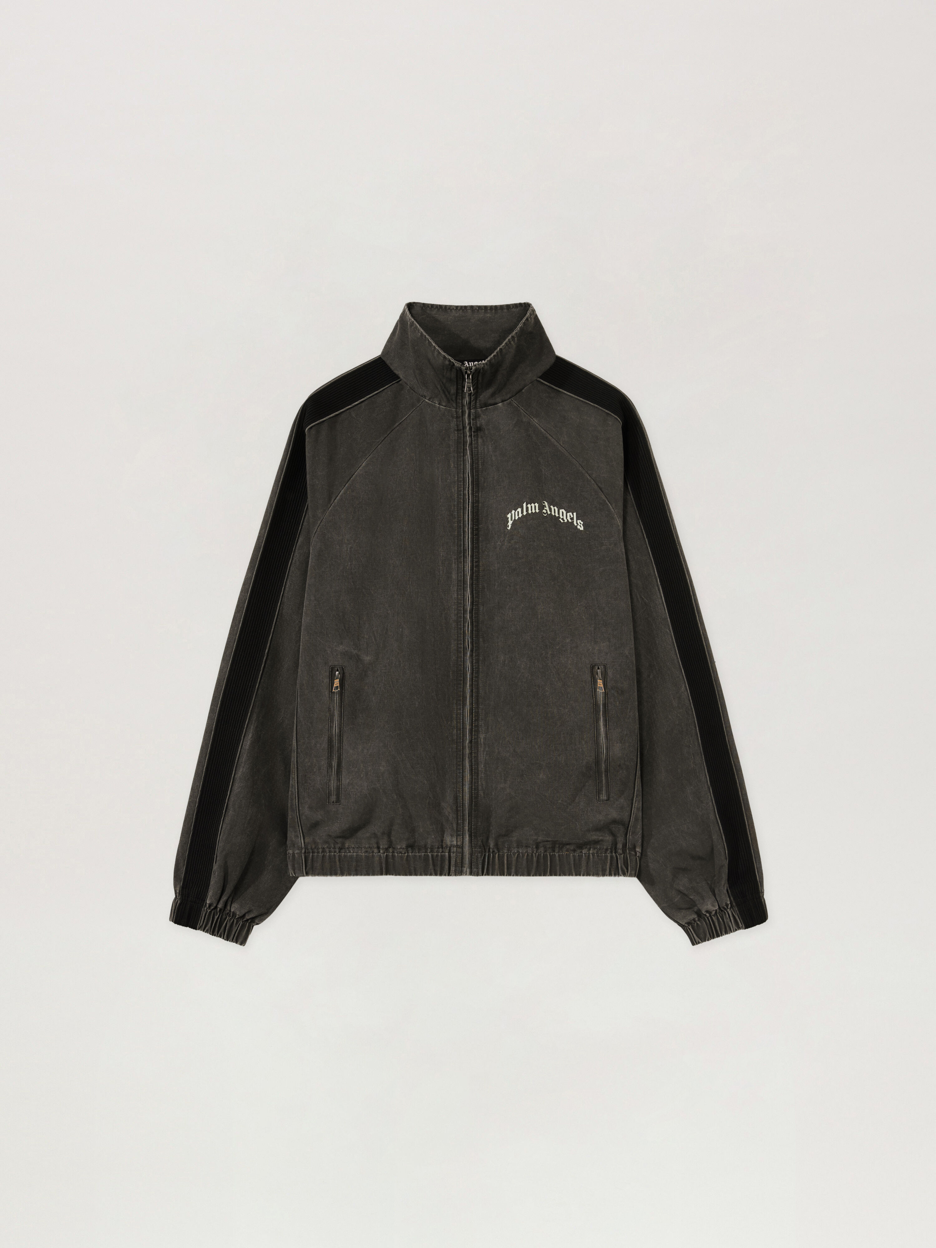 Curved Logo Vintage Windbreaker PALM ANGELS Curved Logo Vintage Windbreaker BLACK - OFF WHITE PAMEB01F26FB02