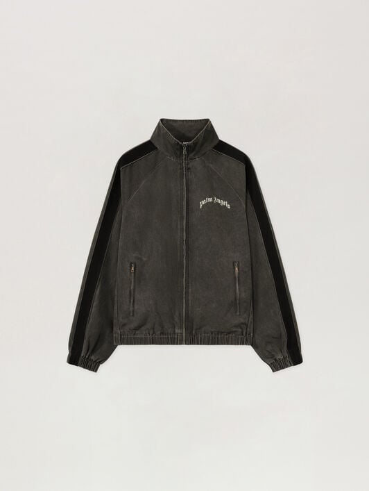 Curved Logo Vintage Windbreaker PALM ANGELS Curved Logo Vintage Windbreaker BLACK - OFF WHITE PAMEB01F26FB02