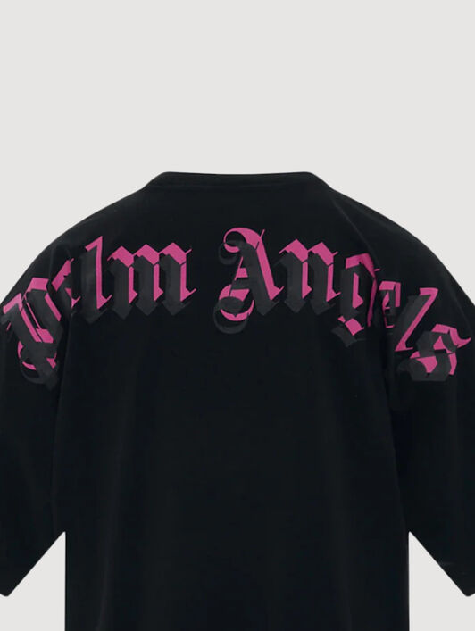 Doubled Logo Over Tee PALM ANGELS Doubled Logo Over Tee BLACK - FUCHSIA PMAA002C99JER009