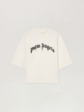 PALM ANGELS Curved Logo Boxy T-Shirt OFF WHITE BLACK PWAA079S26JER004