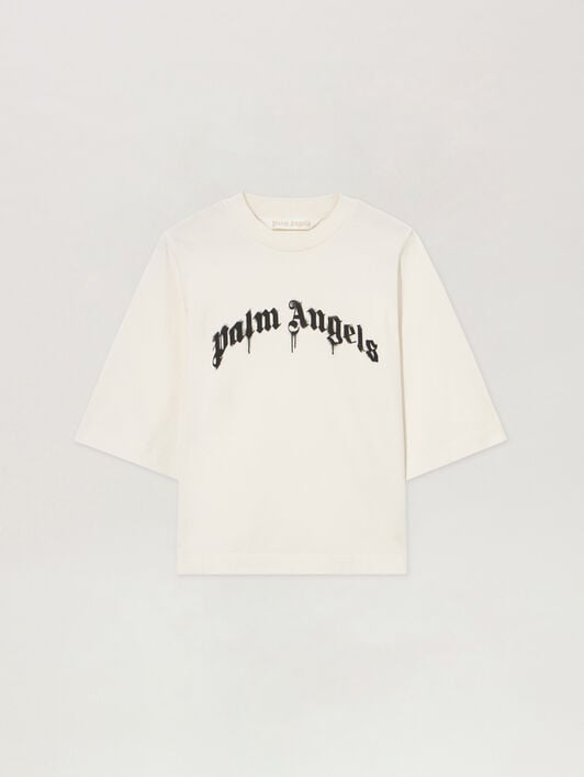 Curved Logo Boxy T-Shirt PALM ANGELS Curved Logo Boxy T-Shirt OFF WHITE BLACK PWAA079S26JER004