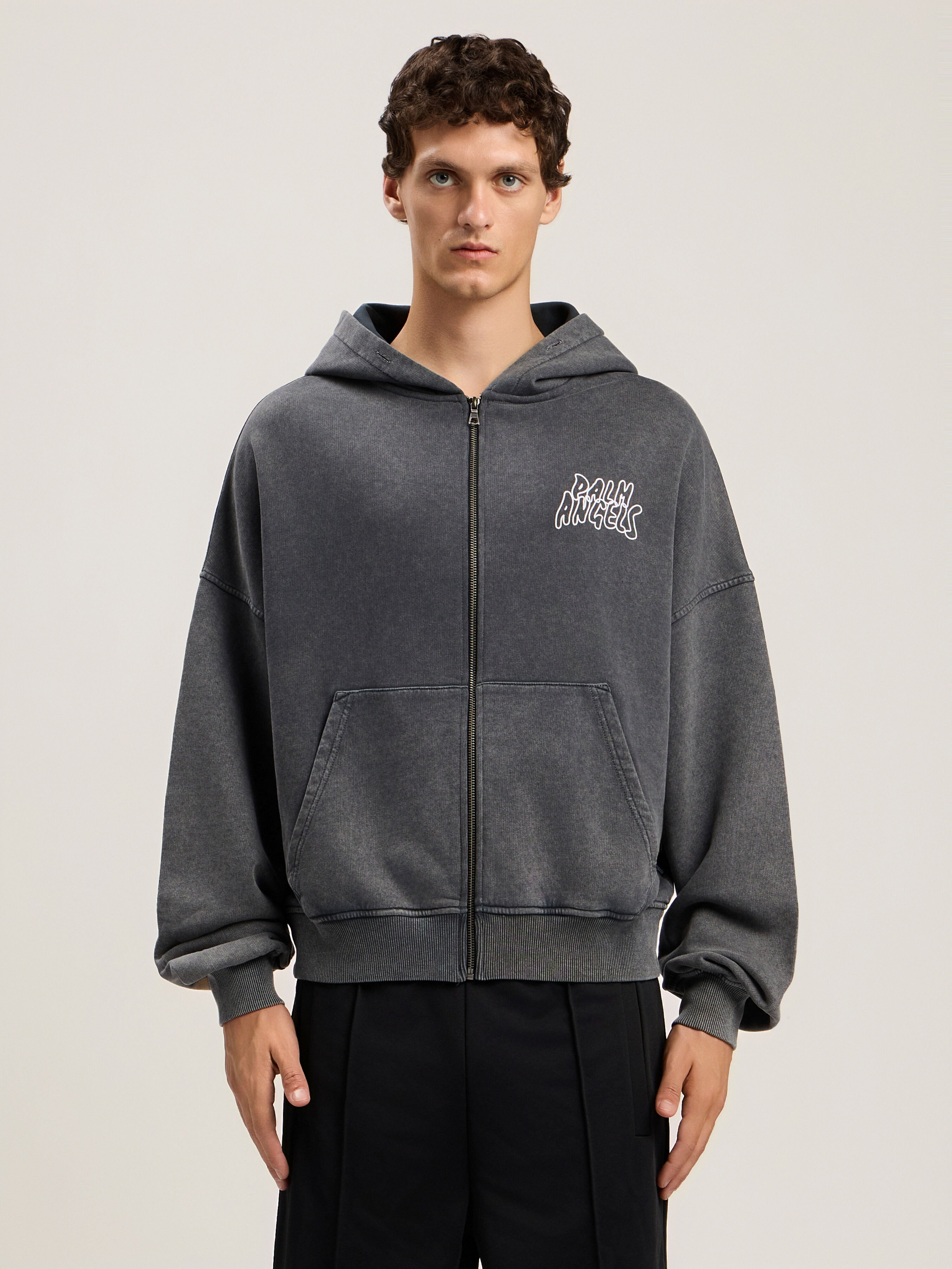 Palm Leaf Loose Zip Hoodie in BLACK MULTICOLOR for Men | Palm Angels®