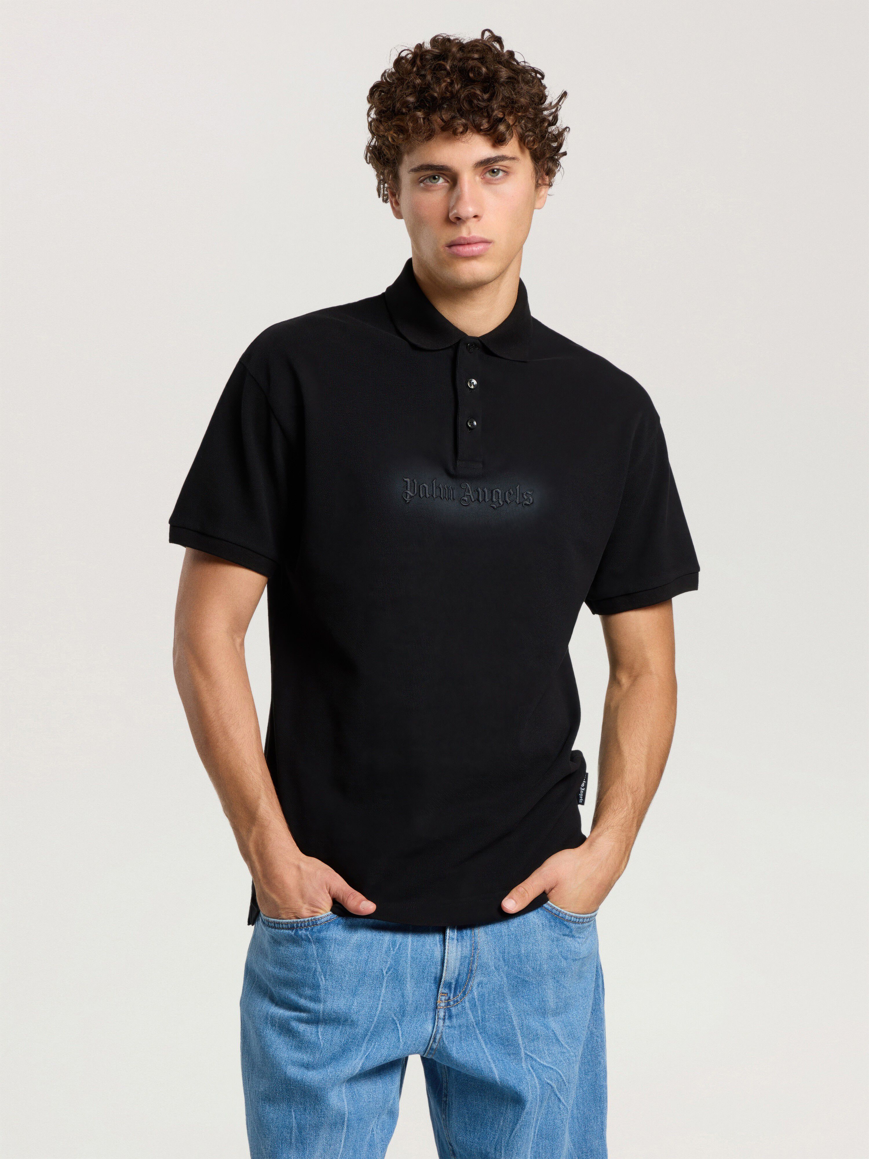 Logo Spray Regular Polo Shirt PALM ANGELS Logo Spray Regular Polo Shirt BLACK - GREY PAMGB02F26FB02