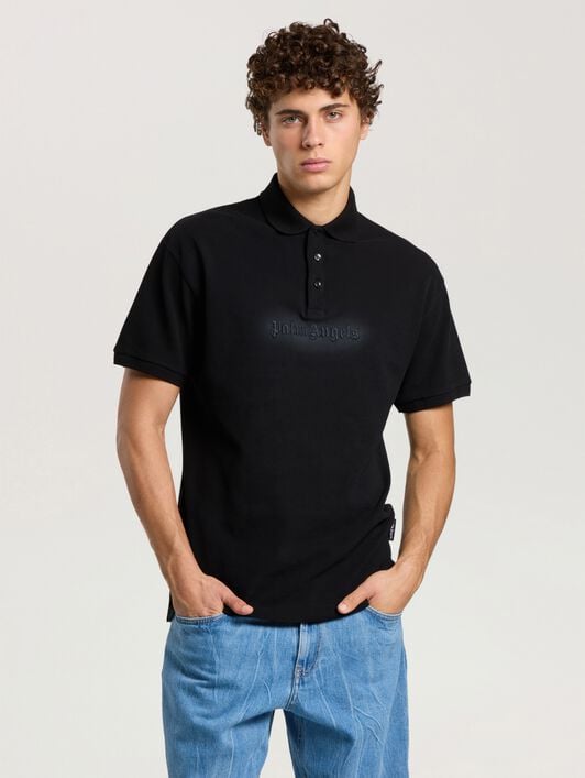 Logo Spray Regular Polo Shirt PALM ANGELS Logo Spray Regular Polo Shirt BLACK - GREY PAMGB02F26FB02