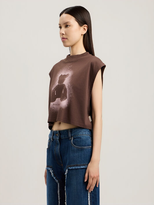 PALM ANGELS Spray Bear Boxy Tank Top BROWN PINK PWAC022S26JER001