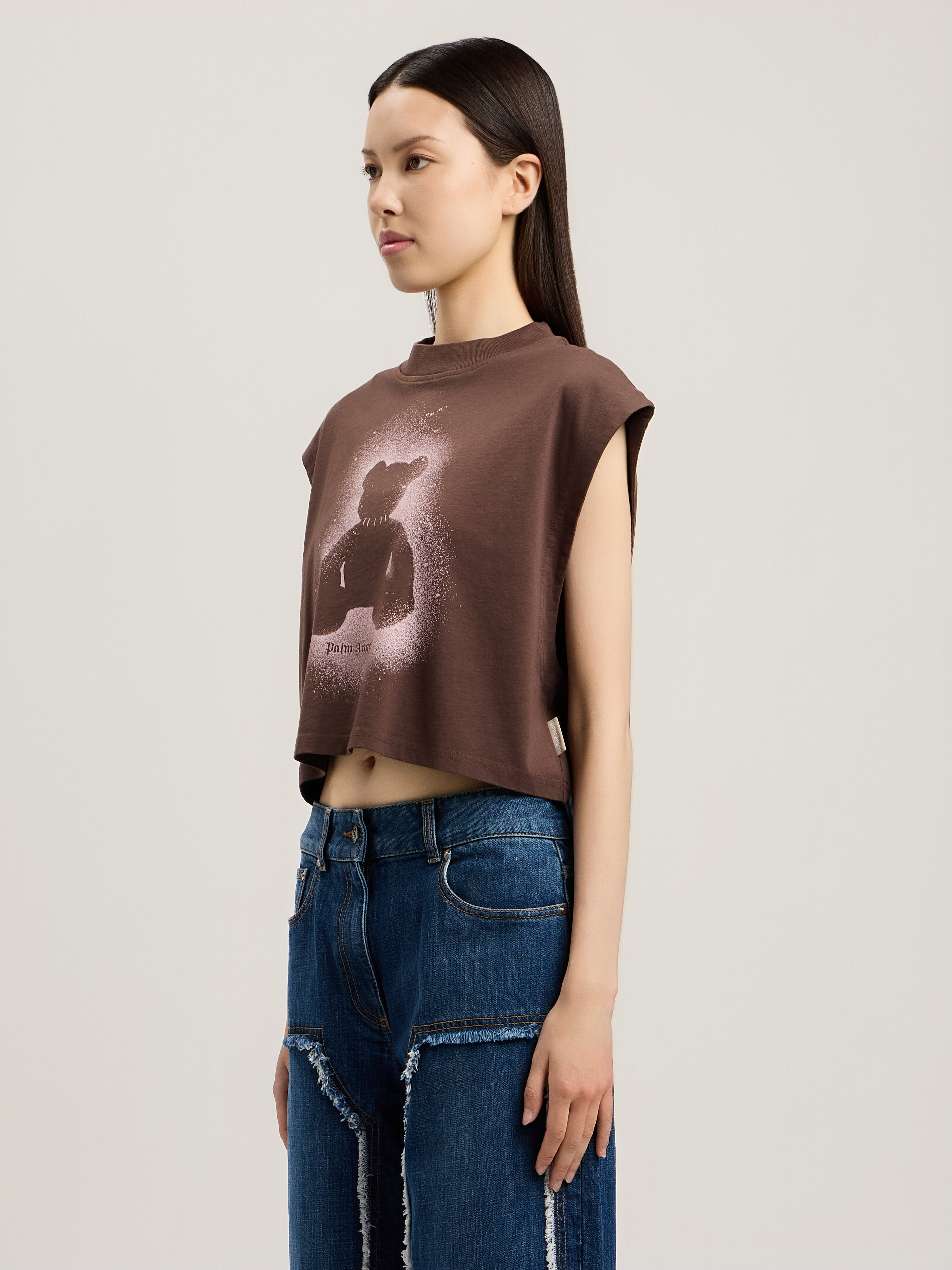 PALM ANGELS Spray Bear Boxy Tank Top BROWN PINK PWAC022S26JER001