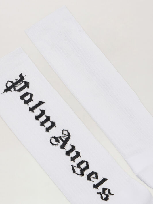 PALM ANGELS CLASSIC LOGO SOCKS WHITE BLACK PMRA001C99FAB002