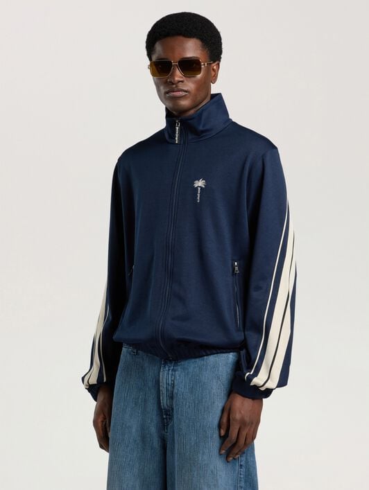 PALM ANGELS Palm Tree Striped Track Jacket NAVY BLUE - OFF WHITE PAMBD06W26FB01