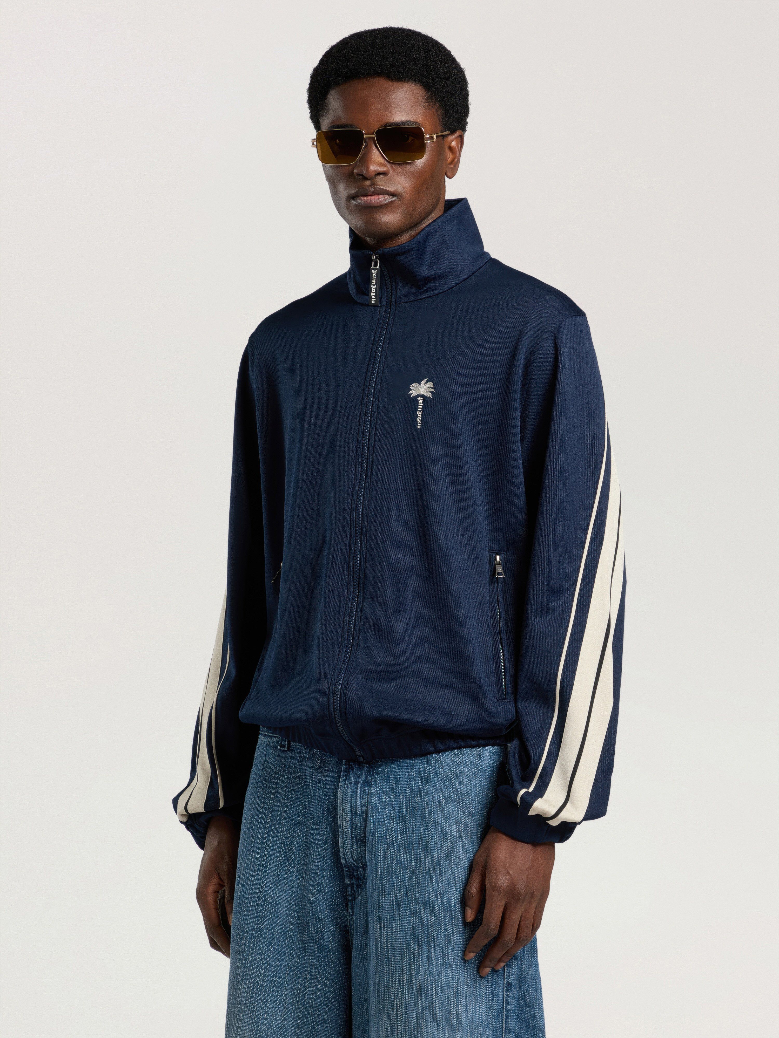 PALM ANGELS Palm Tree Striped Track Jacket NAVY BLUE - OFF WHITE PAMBD06W26FB01
