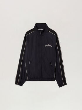 PALM ANGELS Curved Logo Vintage Track Windbreaker BLACK OFF WHITE PMEB02GS26FAB001