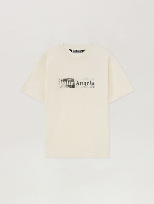 PALM ANGELS T-Shirt Con Logo A Timbro OFF WHITE - BLACK PAMAA01F26JR05