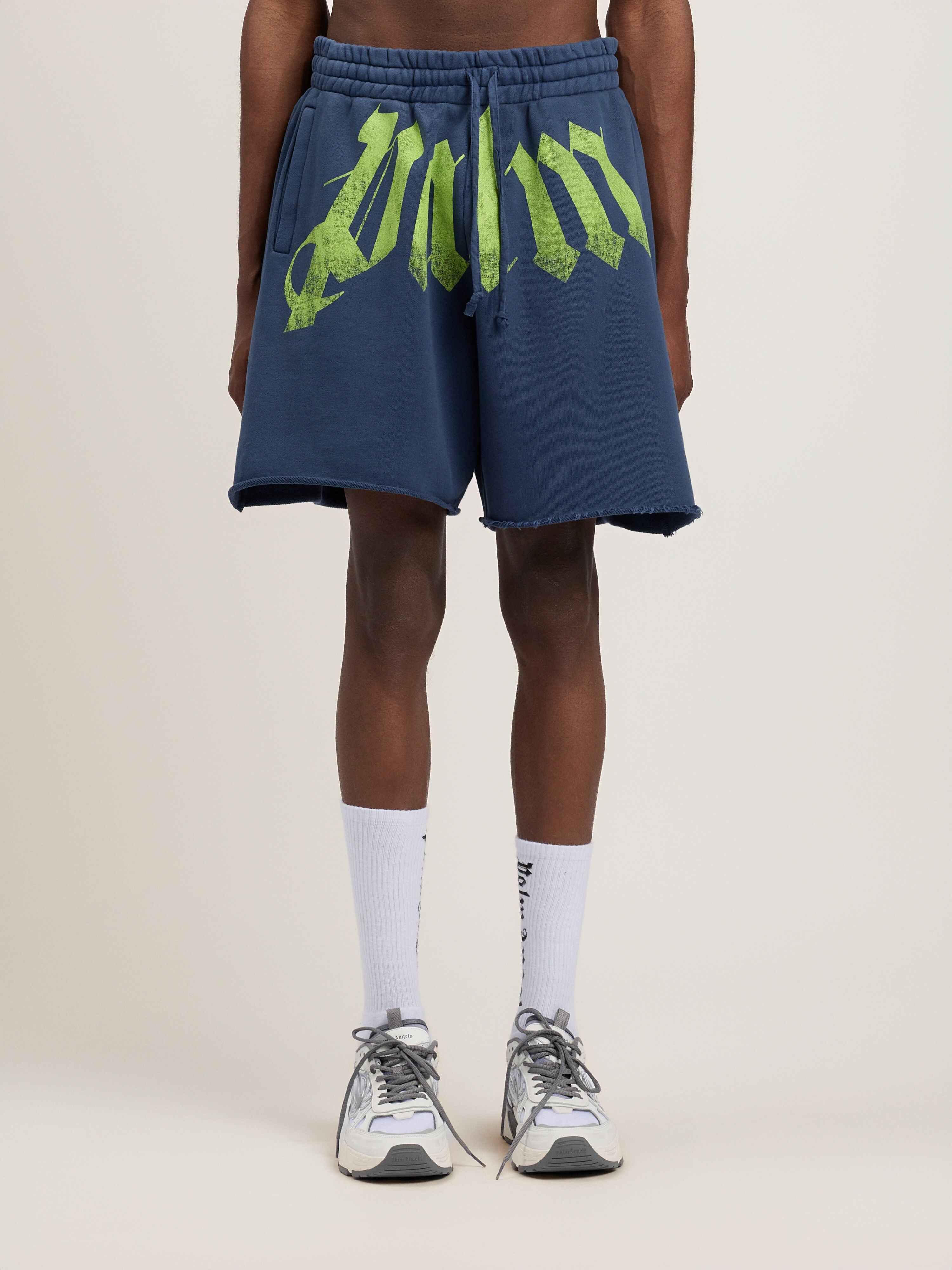 Big Waist Logo Sweatshorts PALM ANGELS Big Waist Logo Sweatshorts NAVY BLUE LIME PMCI02CS26FLE001