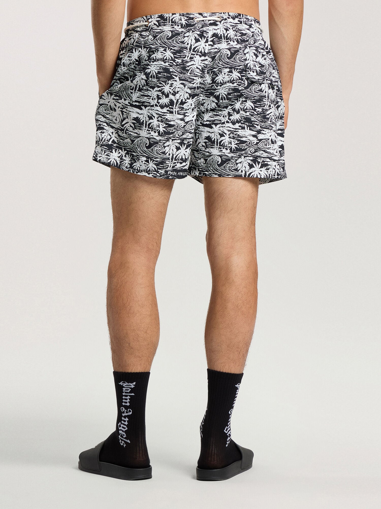 Palm Waves Swim Shorts PALM ANGELS Palm Waves Swim Shorts BLACK - OFF WHITE PAMFD03F26FB01