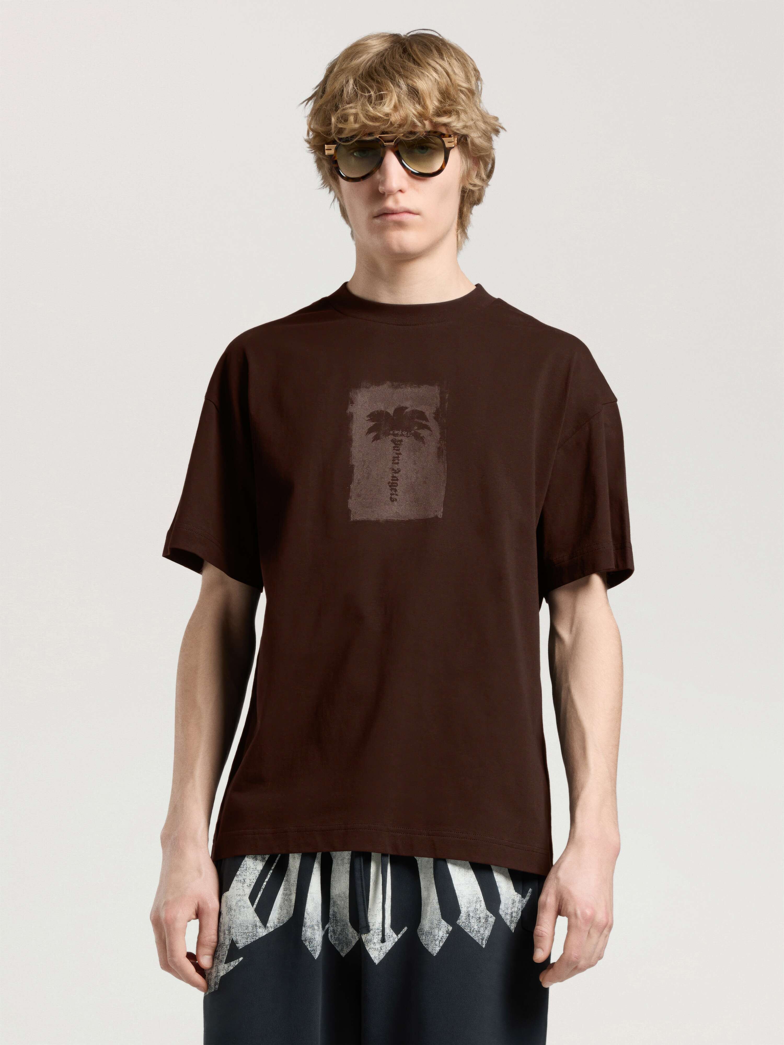Brushed Palm Tree Regular T-Shirt PALM ANGELS Brushed Palm Tree Regular T-Shirt BROWN - KAKI PAMAA01W26JR19