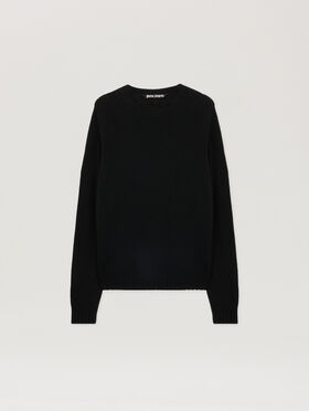 PALM ANGELS Curved Logo Sweater BLACK - RED PMHE027F25KNI002
