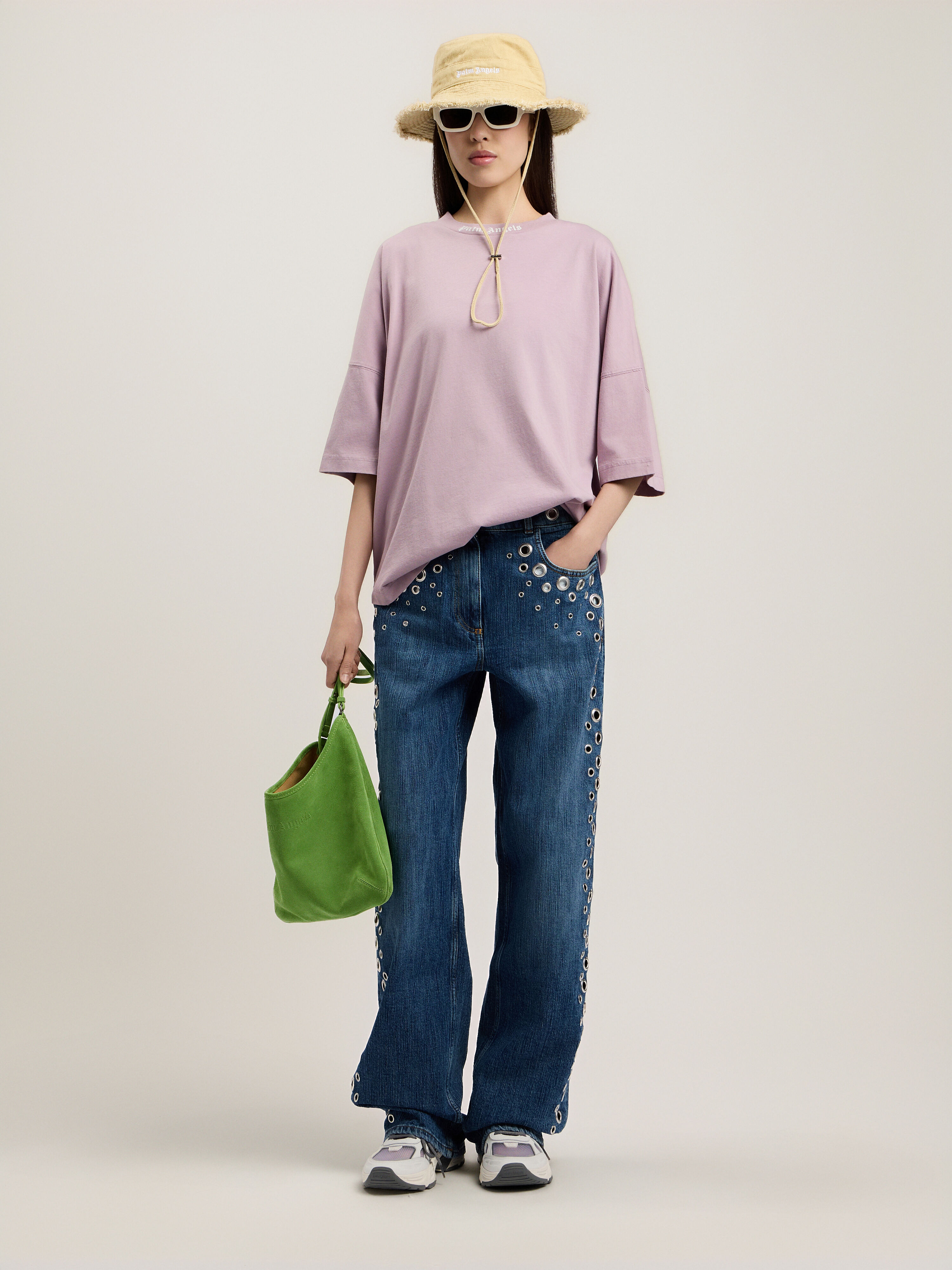 PALM ANGELS Dripping Curved Logo Over T-Shirt LILAC OFF WHITE PWAA07CS26JER001