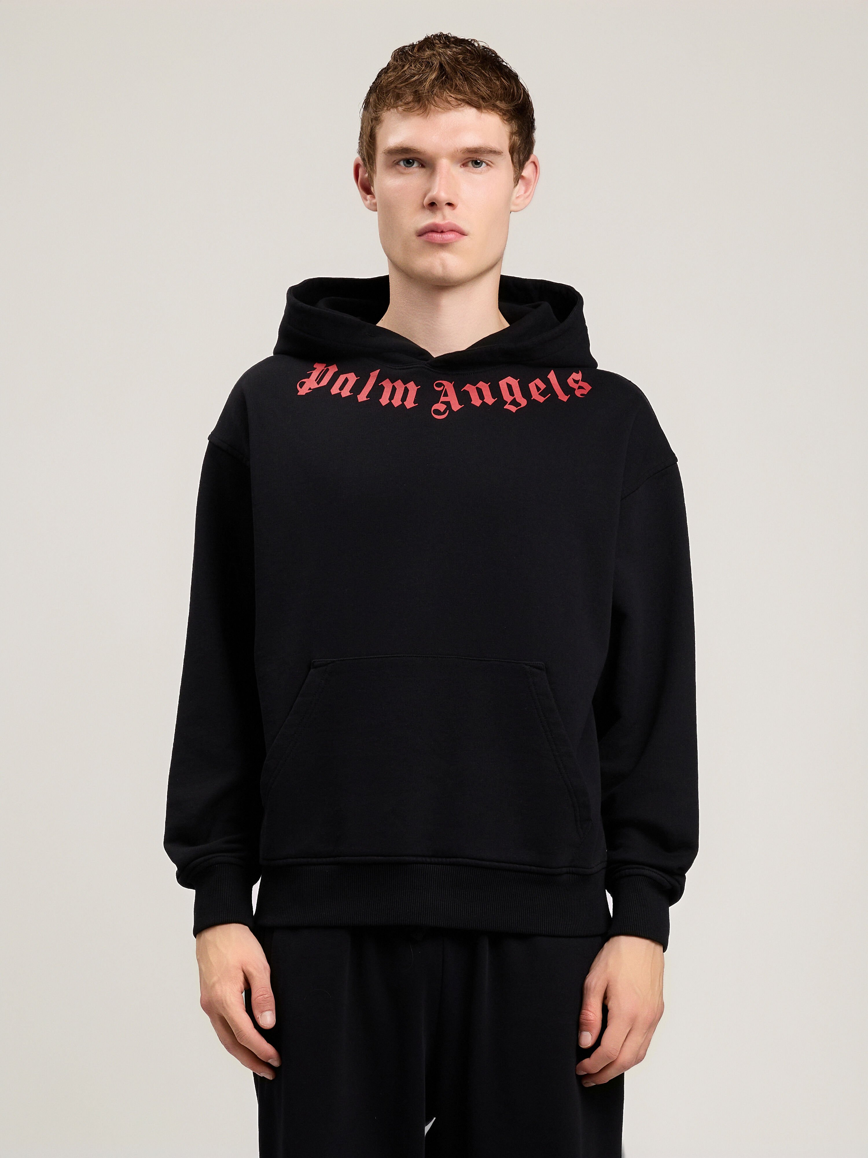 PALM ANGELS Neck Logo Hoodie BLACK RED PMBB17DS26FLE007