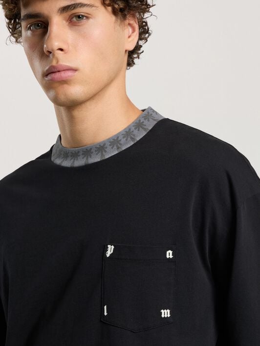PALM ANGELS Palm Rib Long Sleeve T-Shirt BLACK - OFF WHITE PAMAB02F26JR01