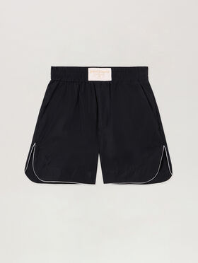 PALM ANGELS Curved Logo Shorts BLACK OFF WHITE PWCB028S26FAB001