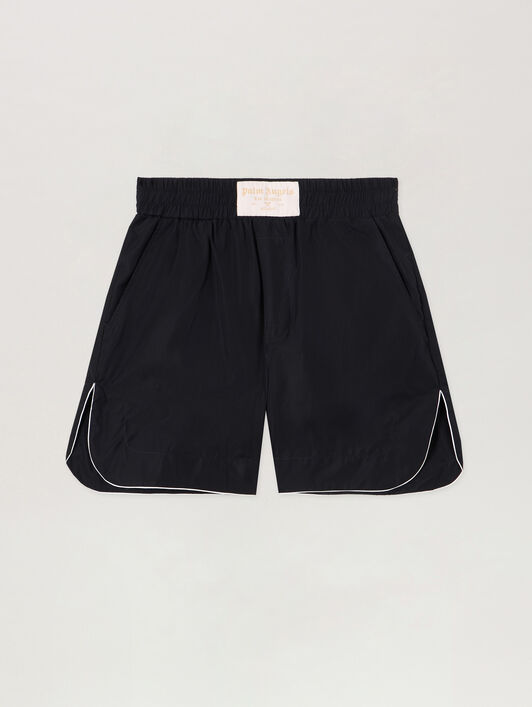 PALM ANGELS Curved Logo Shorts BLACK OFF WHITE PWCB028S26FAB001