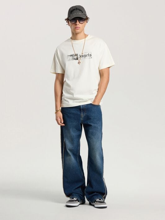 PALM ANGELS Stamp Logo Regular T-Shirt OFF WHITE - BLACK PAMAA01F26JR05